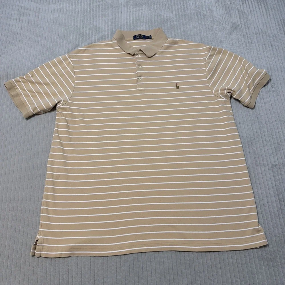 Ralph Lauren Polo Shirt 2XLT Tall Brown flesh pony striped Prep Mens